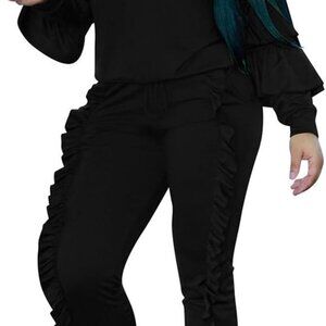 Comfortable Ruffle Sleeve Women's Tracksuit: Pullover & Jogging Pants - XX-Large